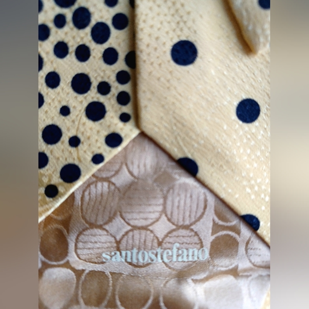 Santostefano Pale Yellow Polka Dot Silk Tie - Picture 3 of 3